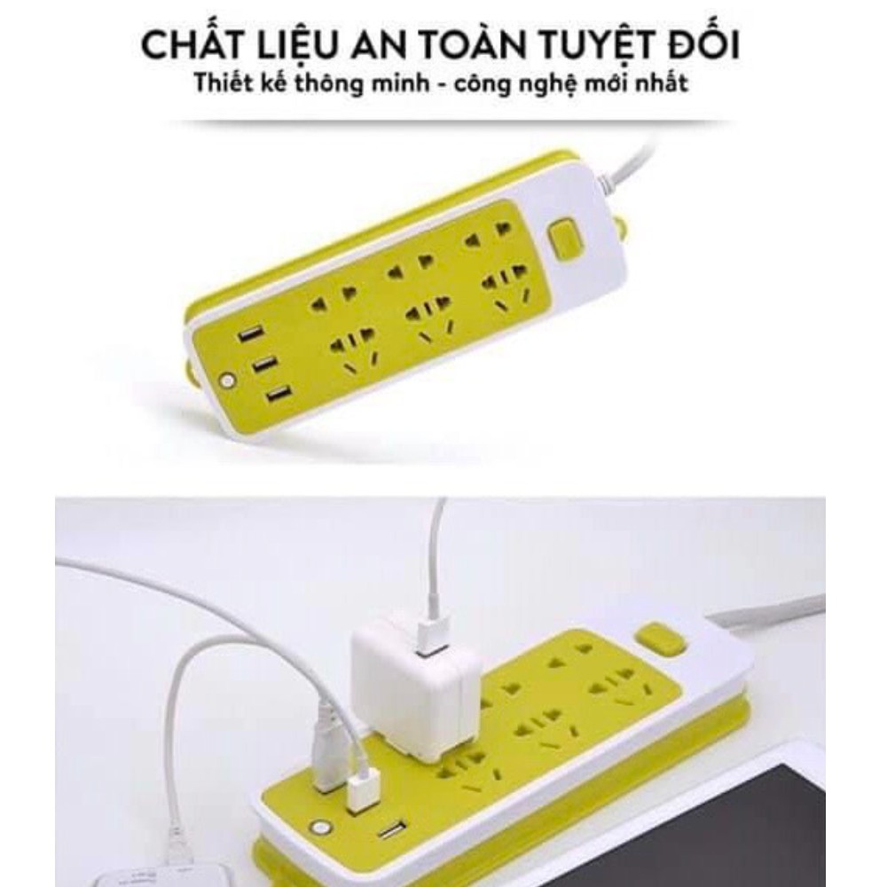 (HÀNG TỐT) - Ổ CẮM ĐIỆN 6 LỖ SẠC NHANH KÈM 3 LỖ SẠC USB- NẠP ĐIỆN CẤP TỐC CHO MỌI THIẾT BỊ CHỐNG GIẬT TIẾT KIỆM ĐIỆN