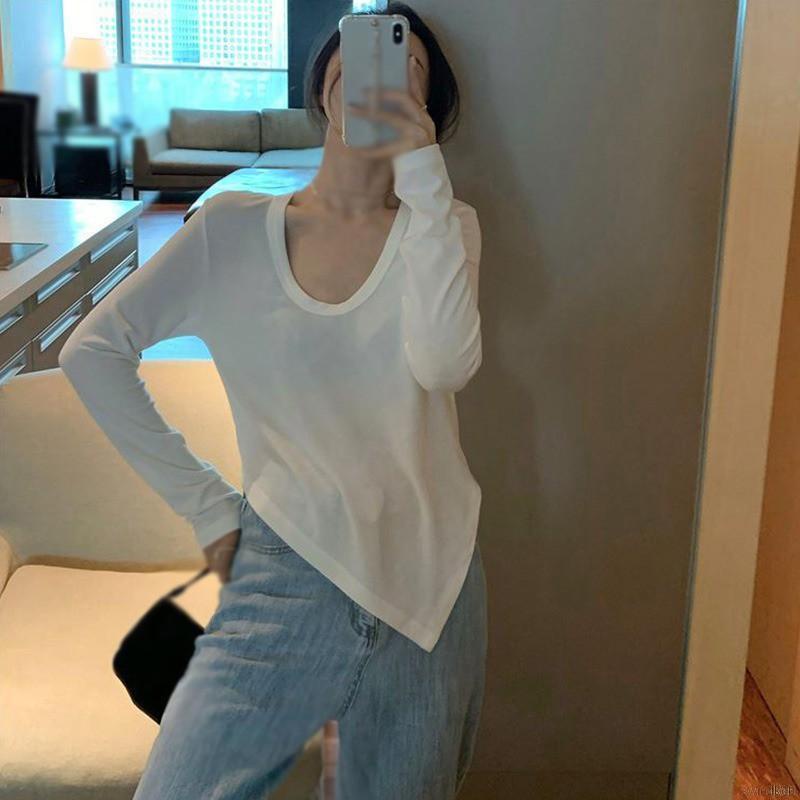 Áo Thun Cổ Chữ V Dáng Ôm Tay Dài Chống Nắng Thiết Kế Giản Dị Thời Trang Cho Nữ