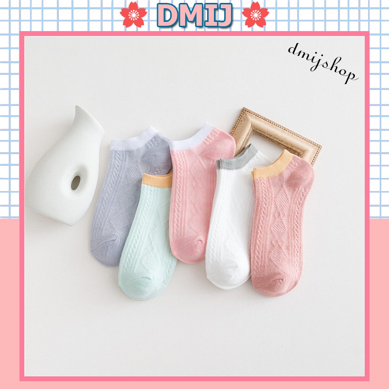 Set 5 đôi tất nữ cổ thấp nhiều màu vớ nữ cổ thấp họa tiết sọc chéo giữa T67
