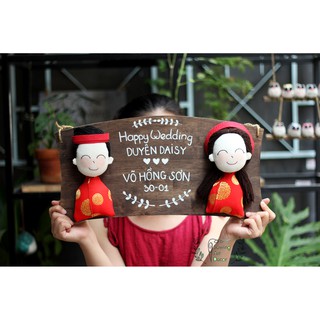 [Quà cưới handmade] Chibi chân dung cô dâu chú rể có sẵn_khung dài