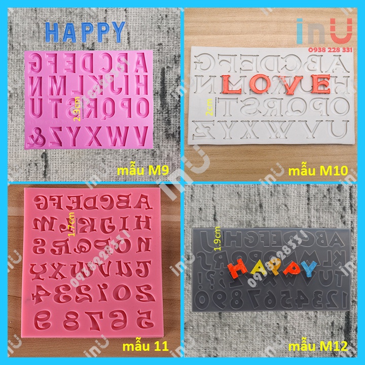 Khuôn silicon chữ cái chữ số làm socola, rau câu, fondand trang trí bánh BSI