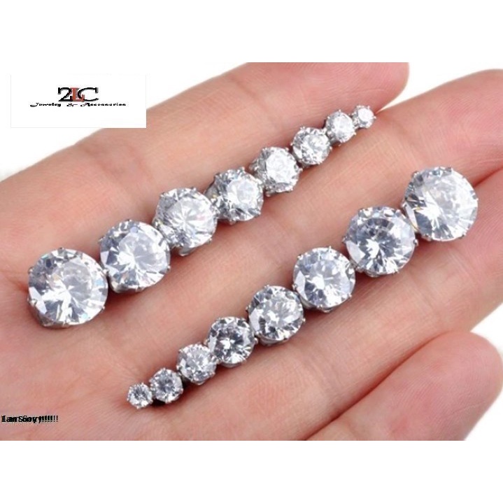 Bông Tai Nam Inox Cao Cấp Đá Tròn Trắng Cá Tính Thép không Gỉ- QCBTN04