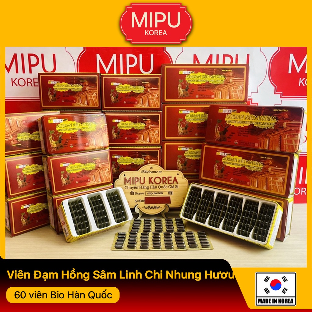 (Date 5/2025) Viên Đạm Hồng Sâm Linh Chi Nhung Hươu 60 viên Bio Hàn Quốc