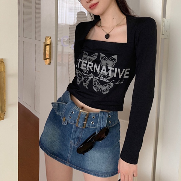 SUXI Đầm Tay Dài Cổ Vuông Dáng Ôm In Họa Tiết Đơn Giản Thời Trang Xuân Thu Cho Nữ