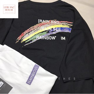 Áo thun nam nữ Unisex form rộng in hình cầu vồng, có thể mặc giấu quần