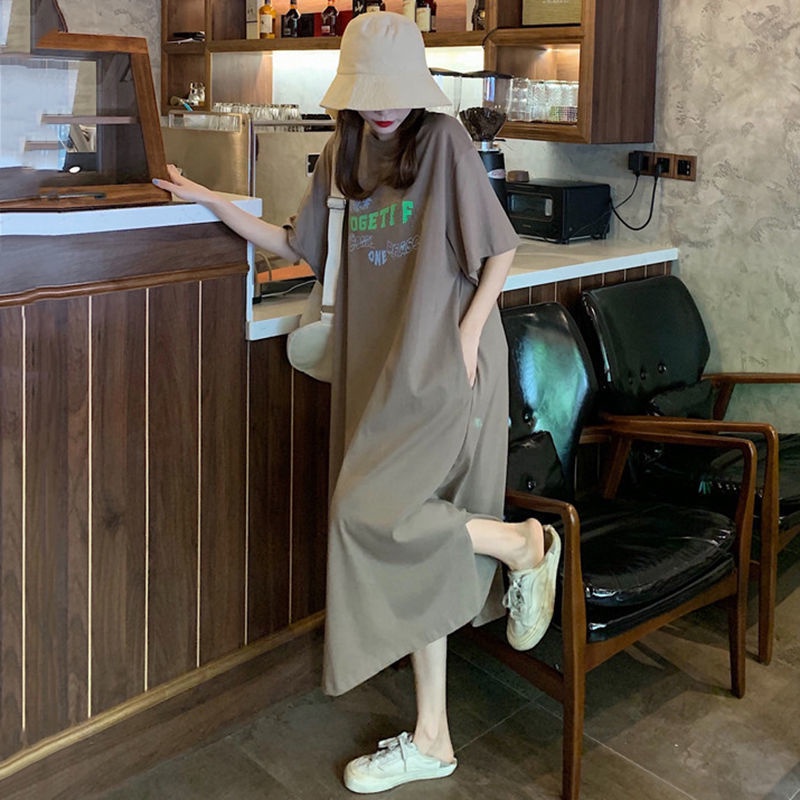 Đầm Thun Tay Ngắn Dáng Rộng In Chữ Thời Trang Cho Nữ