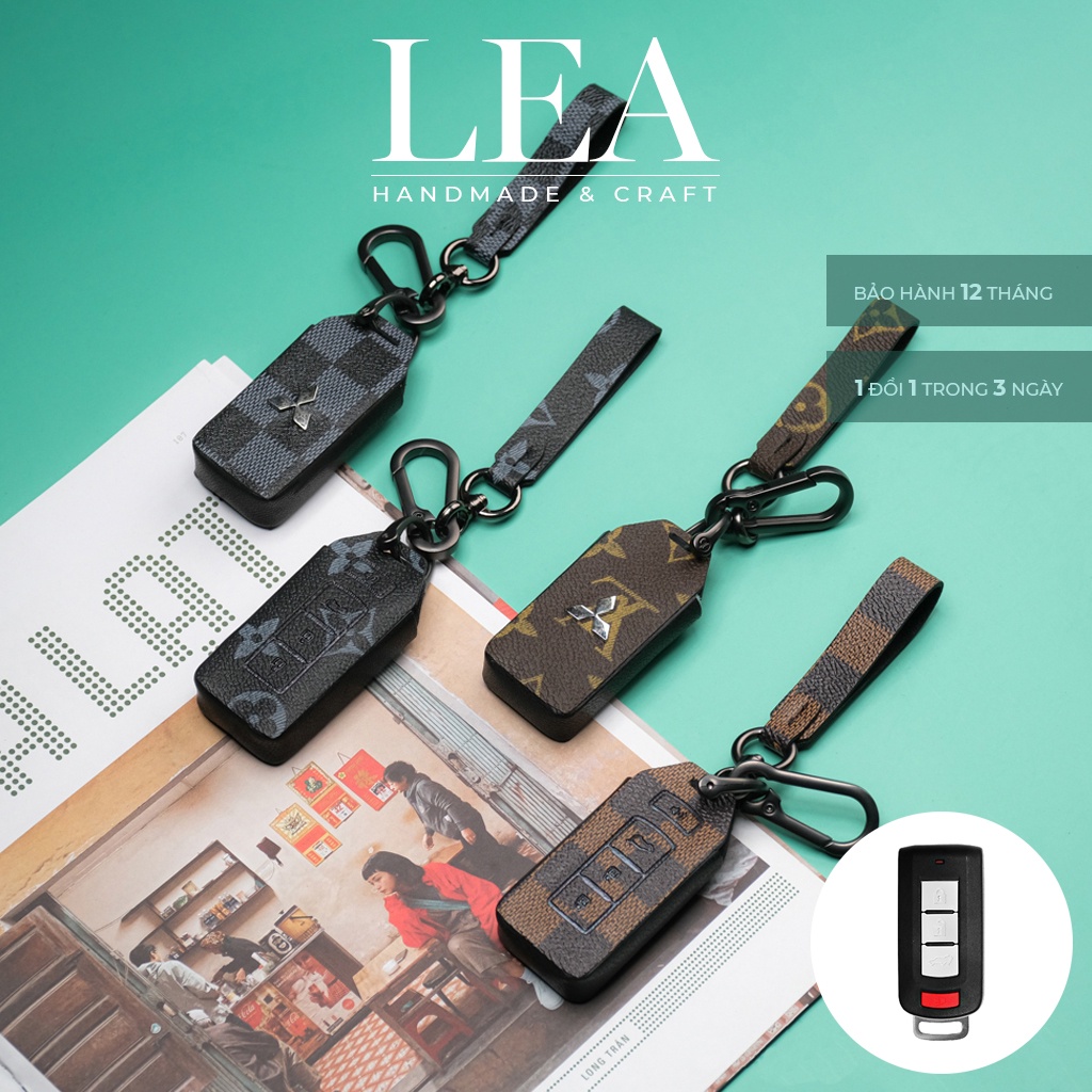 Ốp da bảo vệ chìa khoá Mitsubishi Outlander Xpander Pajero Triton handmade có dây tay cầm MIV CD