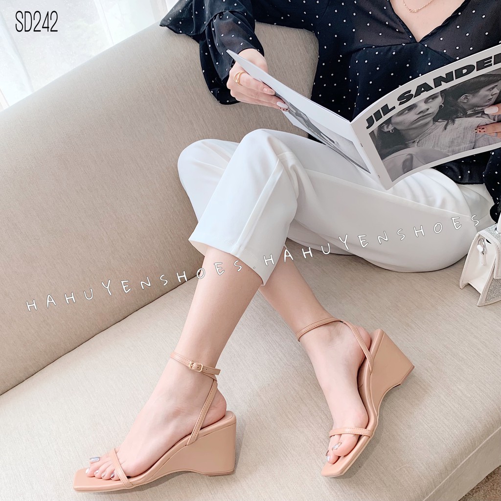 Hà Huyền Shoes - Giày Sandal nữ gót xuồng 6cm quai ngang mảnh SD242