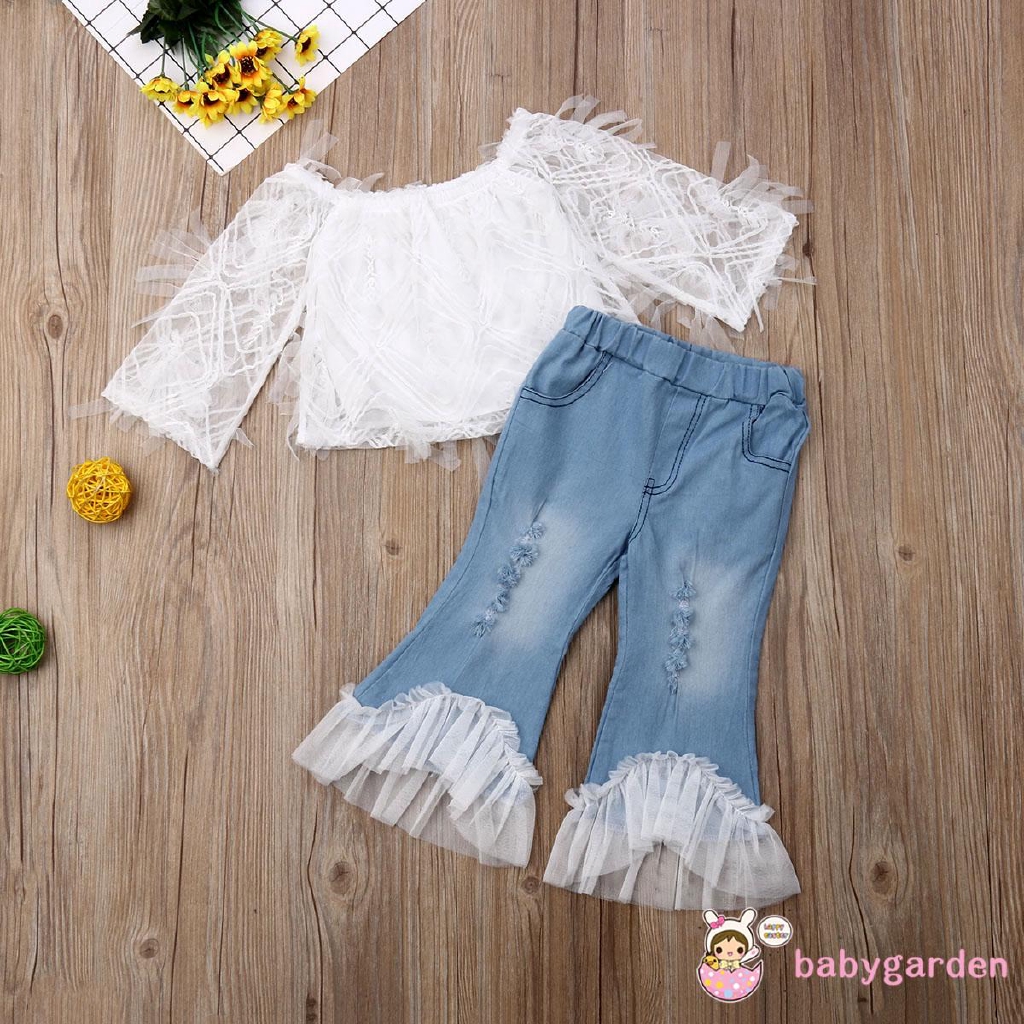 Set áo phối ren + Quần jeans dễ thương cho bé gái