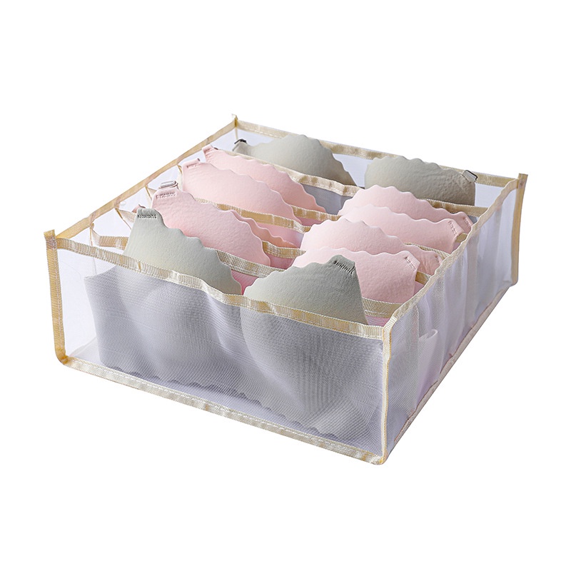 Hộp vải đựng đồ lót, vớ tất nhiều ngăn dạng lưới gấp gọn tiện lợi Huyna Mart TD12