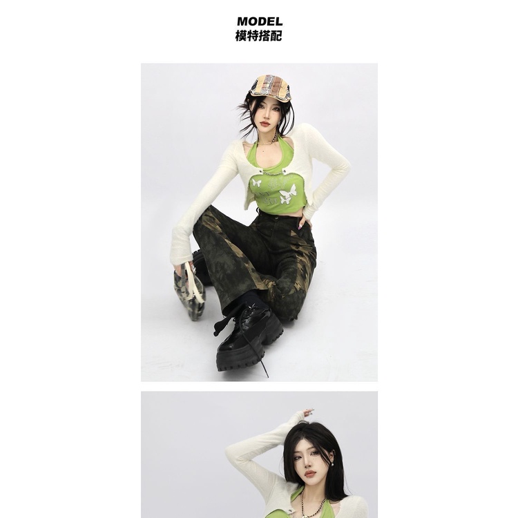 Bộ Áo Cardigan Thêu Hình Bướm Màu Matcha Kèm Áo Hai Dây Ôm Dáng Vừa Vặn Cao Cấp Cho Nữ
