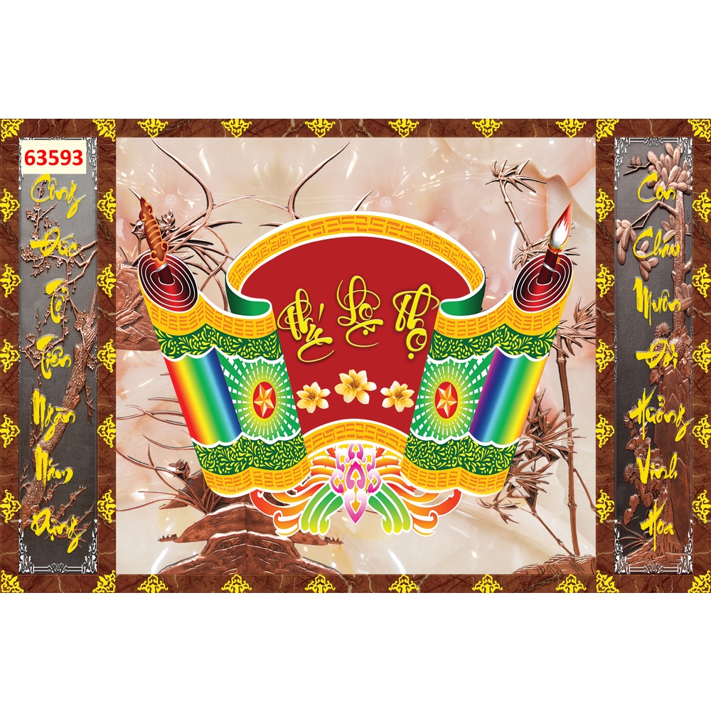 Tranh dán tường bàn thờ tổ tiên, linh thiêng bảng chữ, câu đối