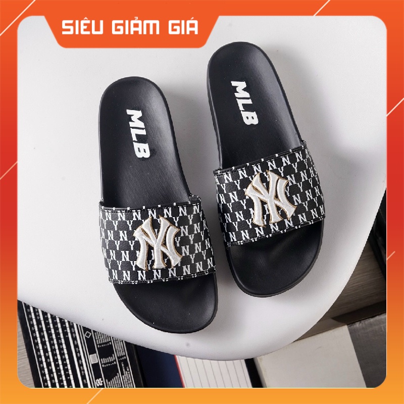 Dép Quai Ngang Nam Nữ 𝗠.𝗟.𝗕 𝗡𝗬 Unisex Siêu Hot Trend đủ size [ Fullbox + Hỗ trợ đổi size ] - Logo Thêu Chữ Màu Đen