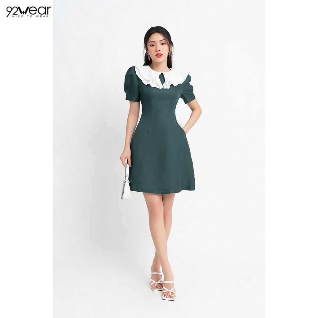 Đầm váy nữ công sở 92WEAR 3 MÀU, đủ size, dáng xòe ngắn tay cổ 2 lớp DEW0850 | BigBuy360 - bigbuy360.vn