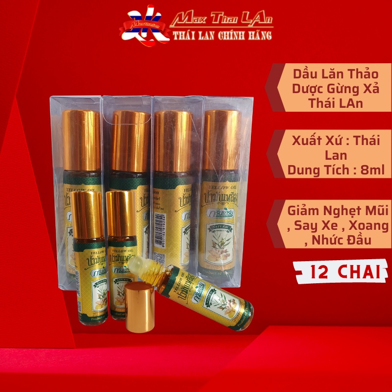 12 Dầu Nóng Yellow Oil Green Herb Thái Lan (Sâm - Nghệ Gừng - Sả)