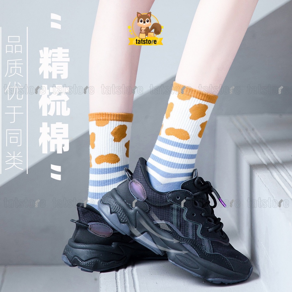 Tất cao cổ nữ Hàn Quốc  tất nữ sọc kẻ ô vuông vải cotton phong cách cá tính năng động TẤT STORE 2CCF13