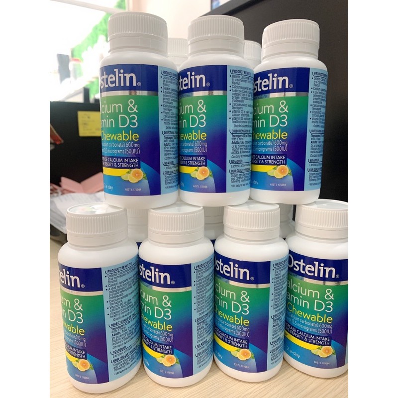 Viên nhai bổ sung Canxi vị cam chanh 60 viên [ÚC] Ostelin Calcium & Vitamin D3 Chewable | Thế Giới Skin Care
