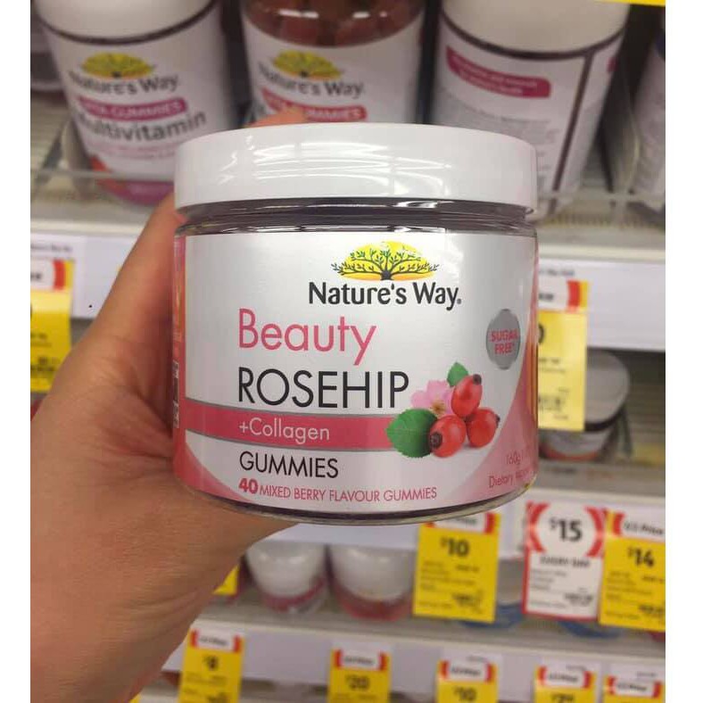 Kẹo Nature's Way Beauty Rosehip Collagen Bổ Sung Collagen Và Quả Tầm Xuân Phục Hồi & Trắng Da  40 Viên