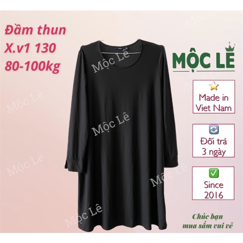 Đầm trung niên tay dài đen trơn phom xoè kiabi bigsize vnxk co dãn nhiều