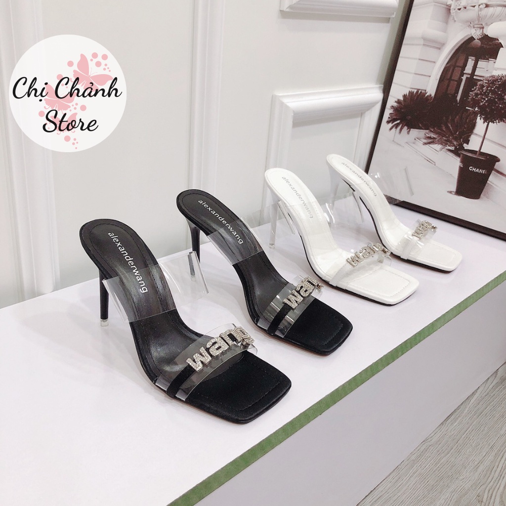 Guốc Nữ Giày Cao Gót 9p Cao Cấp Quai Trong Đính Chữ Xoàn Đá Siêu Sang - Chichanh Store