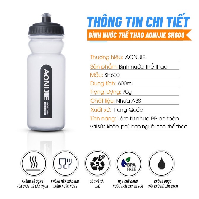 BÌNH NƯỚC CHẠY BỘ AONIJIE SH600 - 600ML