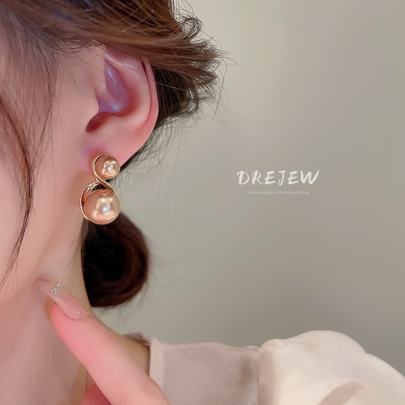 DREJEW Khuyên tai dáng tròn đính ngọc trai phong cách cao cấp