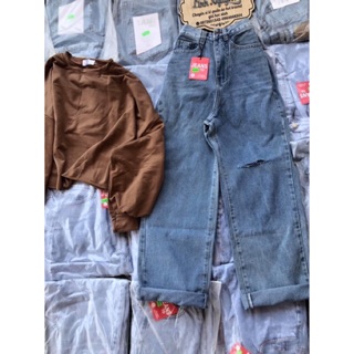 🔥 quần baggy ống suông rách 1line