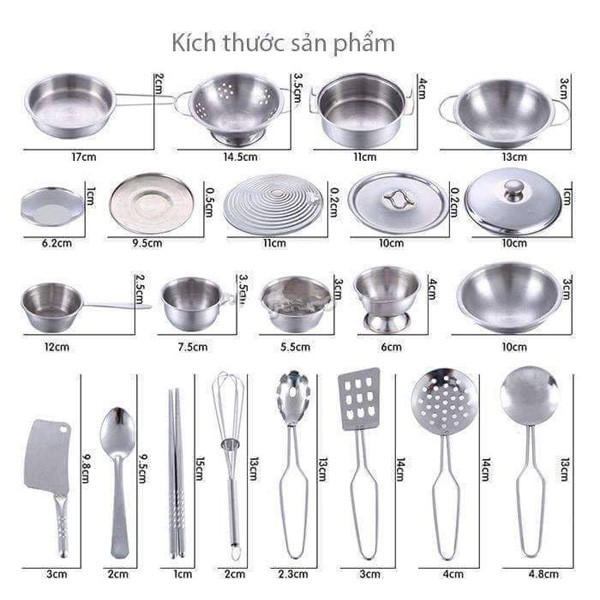 Bộ đồ chơi nấu bếp 40 món bằng inox cho bé