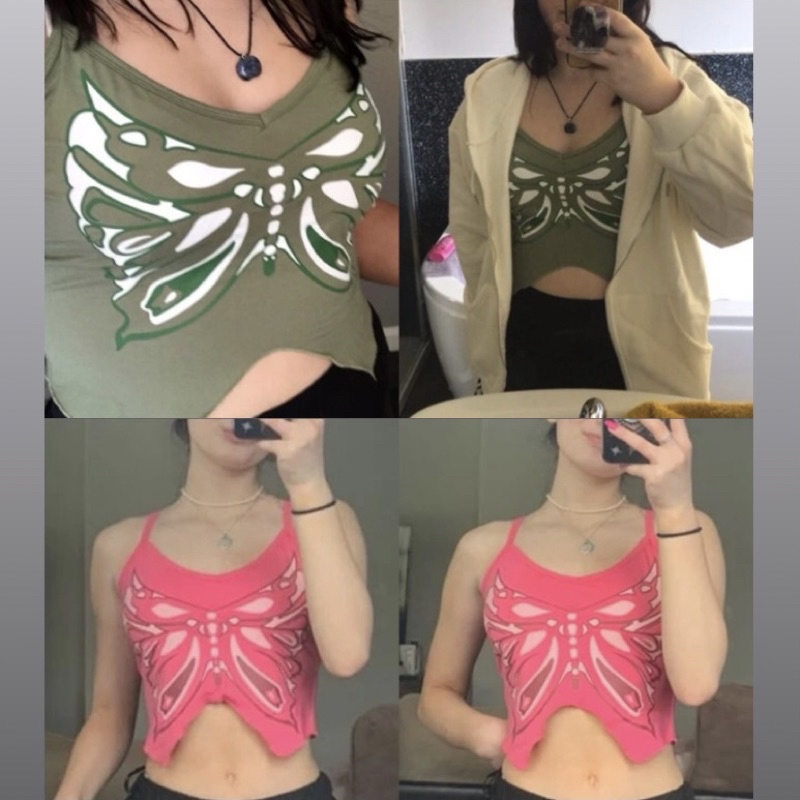 ÁO 2 DÂY THUN CỔ CHỮ V IN HOẠ TIẾT BƯỚM THỜI TRANG ĐƯỜNG PHỐ XINH TRENDY CHO NỮ 2022