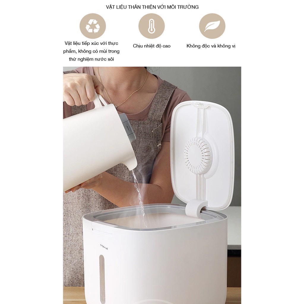 Thùng đựng gạo Ecoco 10kg chính hãng, chống ẩm ngăn côn trùng thông minh cao cấp tặng kèm cốc đong gạo