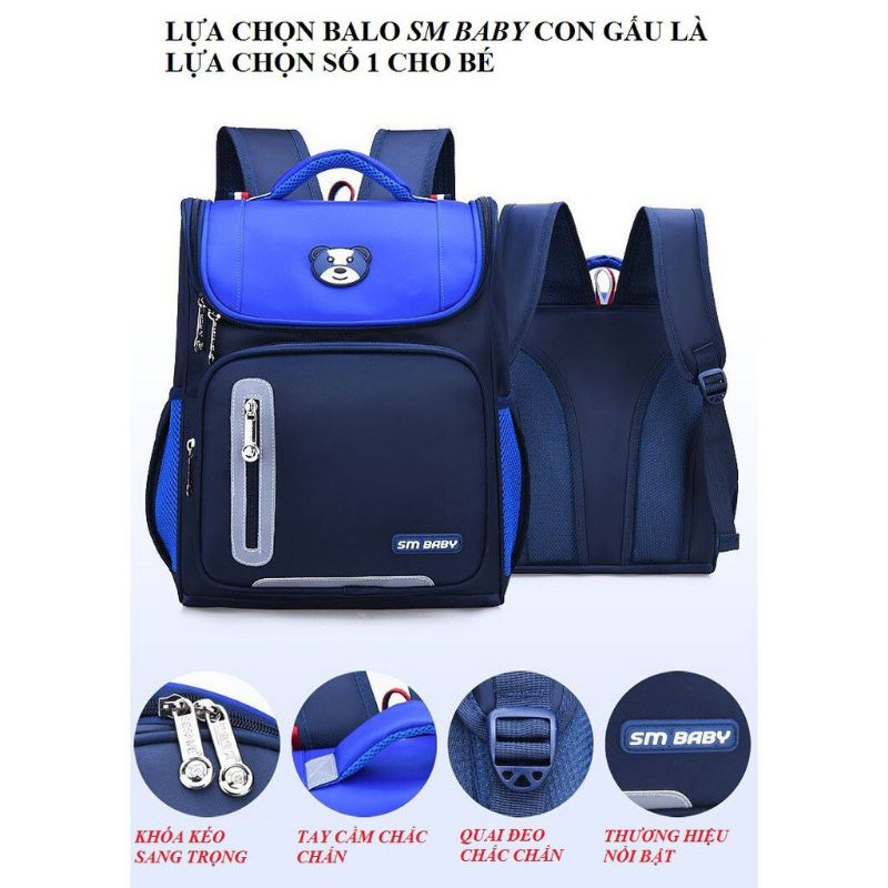 (Giá Tốt)Balo chống gù cho bé, cặp học sinh cấp 1 hình gấu, chống nước, thiết kế nhẹ nhàng, nhiều ngăn tiện dụng cho bé