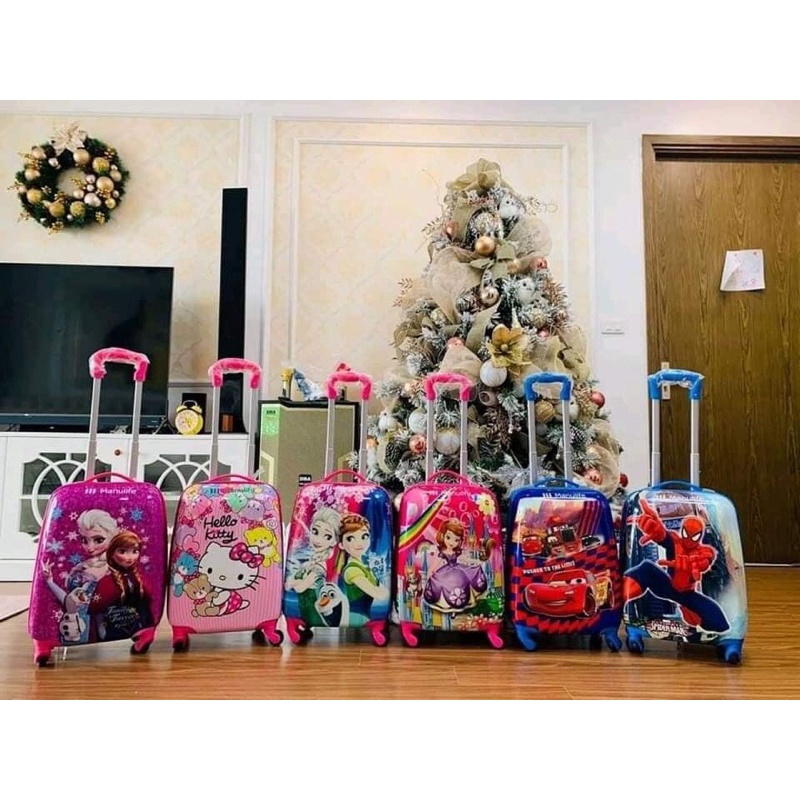 Vali kéo du lịch trẻ em in hình siêu nhân, kitty, chó cứu hộ, công chúa thỏ, elsa, doraemon mẫu mới nhất hè 2022