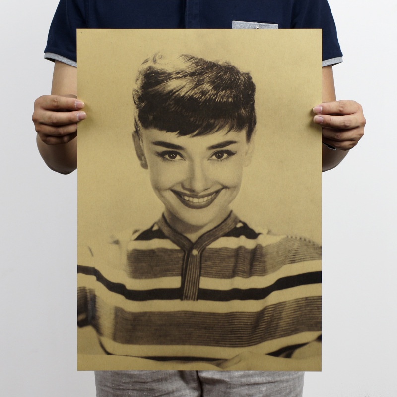 Poster hình diễn viên Audrey Hepburn trang trí quán bar phong cách cổ điển 51x35.5cm