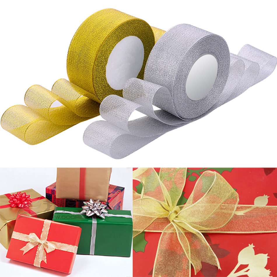 Cuộn Dây Ruy Băng 5cm 25Yards Màu Vàng / Bạc Lấp Lánh Trang Trí Tiệc Cưới / Giáng Sinh