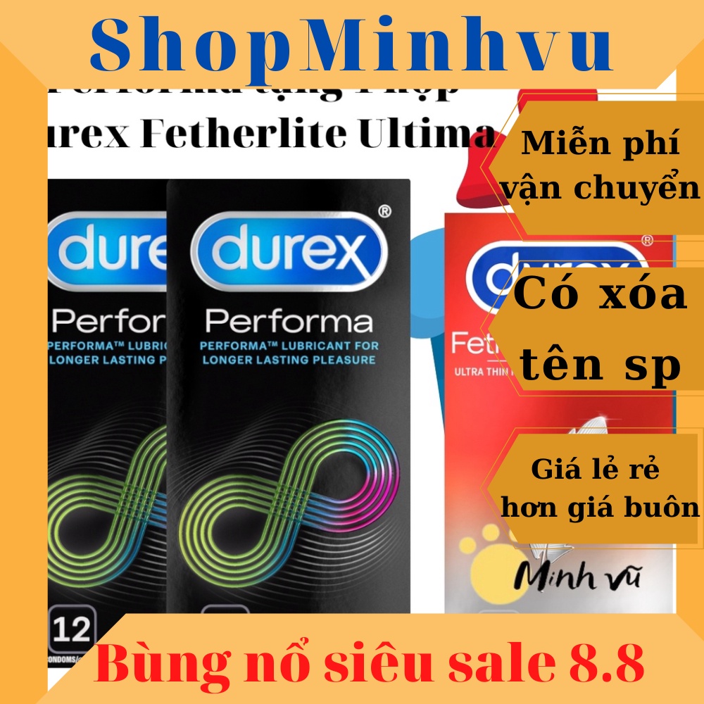 [Có video ảnh thật]Bộ 02 hộp bao cao su Durex Performa kéo dài thời gian hộp 12 chiếc tặng 1 hộp bcs durex ultima