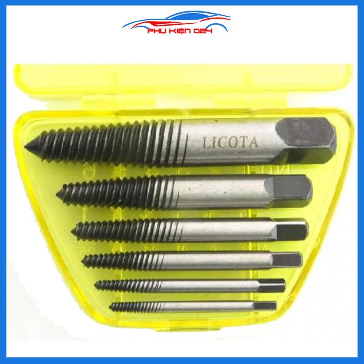 Bộ mở ốc vít gãy, toét đầu Licota TAP-50004 gồm 6 mũi taro 3-25mm