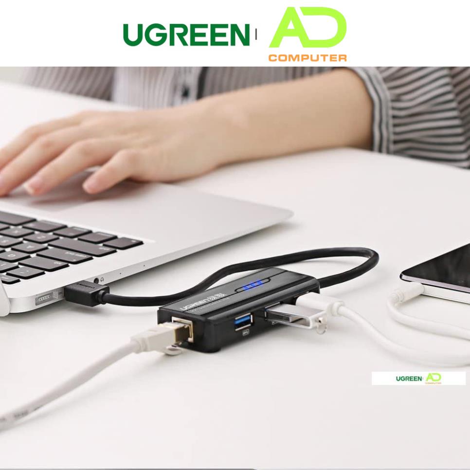 Cáp Chuyển UGREEN USB 2.0 sang Lan 10/100Mbps tích hợp Hub USB 2.0 3 cổng CR103 20264