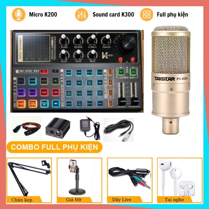 Micro Thu Âm Mic Livestream Trọn Bộ Soundcard k300 2020 & Mic TAKSTAR PC K200 Thu âm giọng hát, hát livestream các app