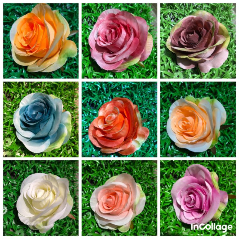 (9cm)Đầu bông hồng mỹ thuật hàn quôc ,đầu bông hồng lụa trứng cao cấp