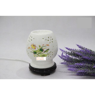 Đèn xông tinh dầu gốm mai cao in sen-dx13