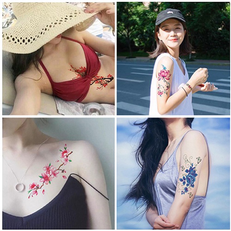 Hình Xăm Dán Tạm Thời Henna Giả Hình Hoa Hồng Xanh Dương Chống Nước Cho Nữ