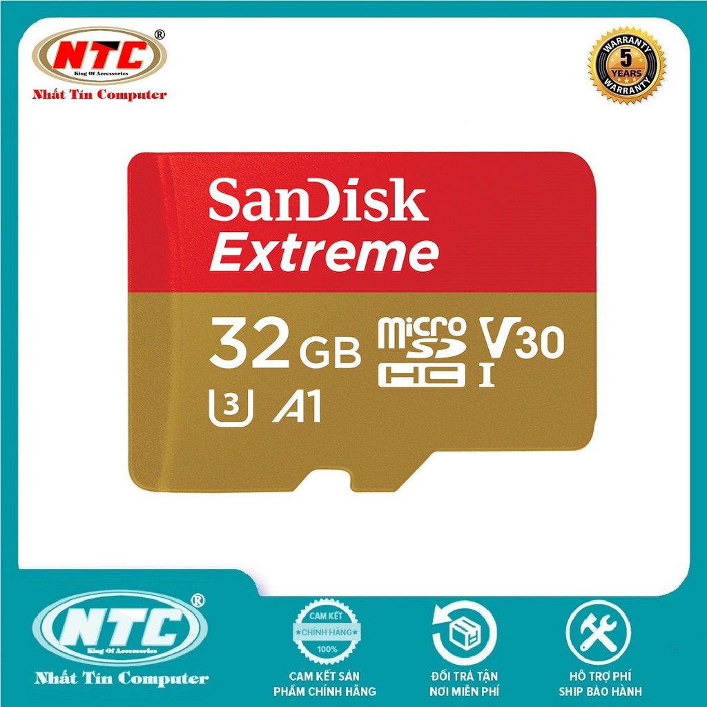 Thẻ Nhớ MicroSDHC SanDisk Extreme 32GB 667X A1 V30 UHS-I U3 100MB/s - Không Adapter (Gold) - Nhất Tín Computer