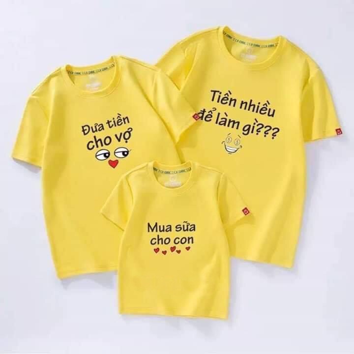 Áo gia đình 3 người Tiền nhiều để làm gì thun cotton co giãn mềm mịn