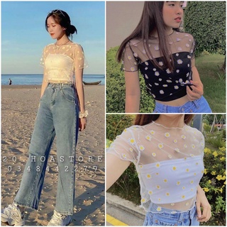 SET 2 MÓN ÁO QUÂY NGỰC MIX ÁO CROPTOP LƯỚI HOA CÚC TRẮNG ĐEN ULZZANG - ÁO BRA BODY + ÁO REN GIẤY MỎNG HOT