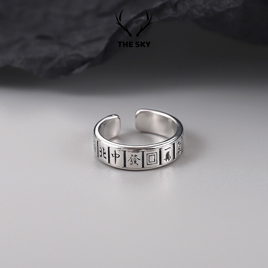 Nhẫn bạc Unisex N1013 mẫu khắc chữ Hán bản bé thiết kế thời trang trẻ trung cá tính