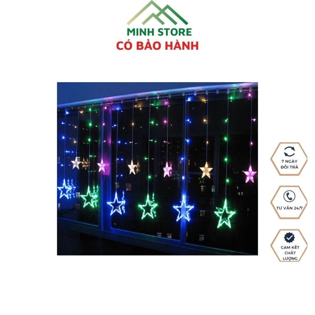 Đèn Led Trang Trí Hình Ngôi Sao Dạng Đèn Mành 12 bóng Gồm 6 Sao Lớn 6 Sao Nhỏ,7 sắc cầu vồng Sinh Nhật Sự Kiện