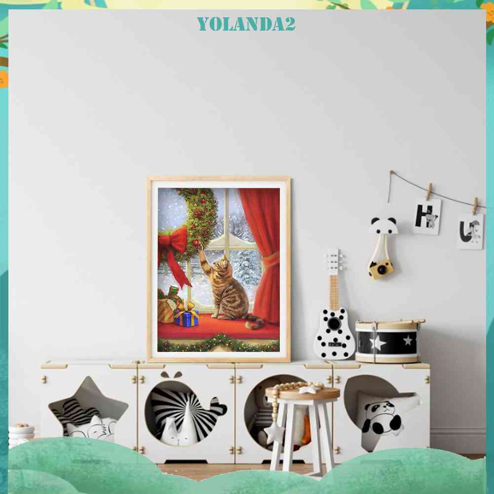 Tranh Thêu Chữ Thập Thủ Công 11CT Hình Mèo Giáng Sinh