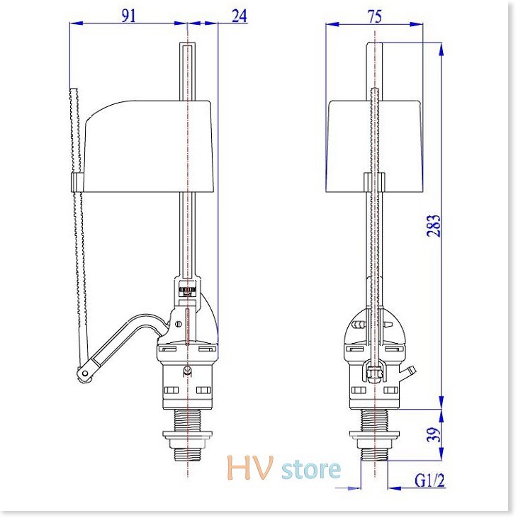 Bộ ruột thay thế cho bồn cầu liền khối 2 nút nhấn, cọc xả cao 19cm