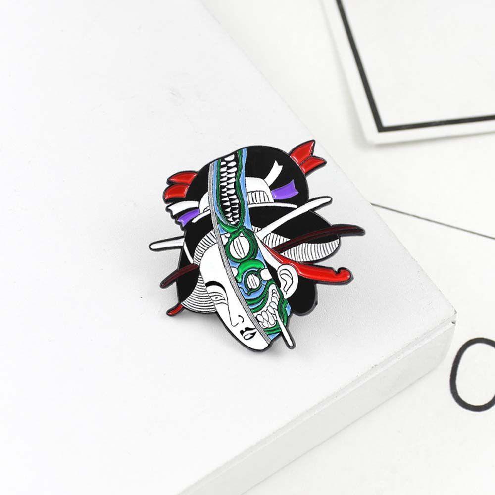 QQMALL Ghim Cài Áo Hình Geisha Và Mặt Nạ Bộ Xương Phong Cách Retro Nhật Bản