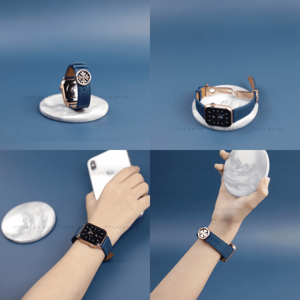 Dây Da Handmade [DA THẬT, BẢO HÀNH 1 NĂM] Swift Xanh Pacific cho Apple Watch Seris 1/2/3/4/5/6/7